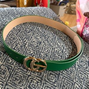 Green Leather Belt with Gold Buckle